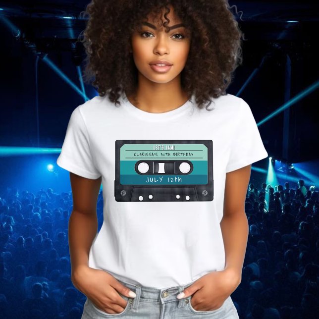 Camiseta Fiesta de cumpleaños de Cassette Tape Blue Retro (Cassette Tape Blue Retro Birthday Party T-Shirt
)