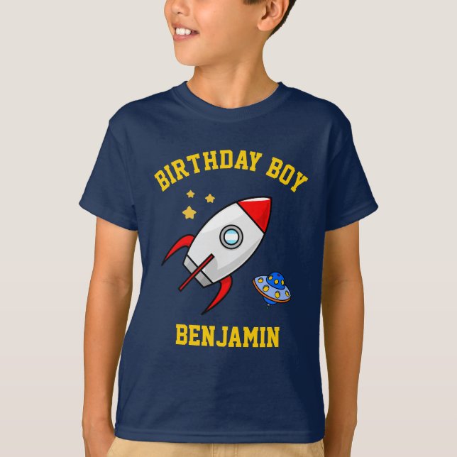 Camiseta Fiesta de Cumpleaños de Cohete Espacial para Niños (Anverso)