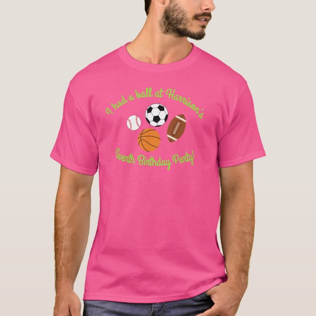 Camiseta Fiesta de cumpleaños de deportes rosados (Anverso)