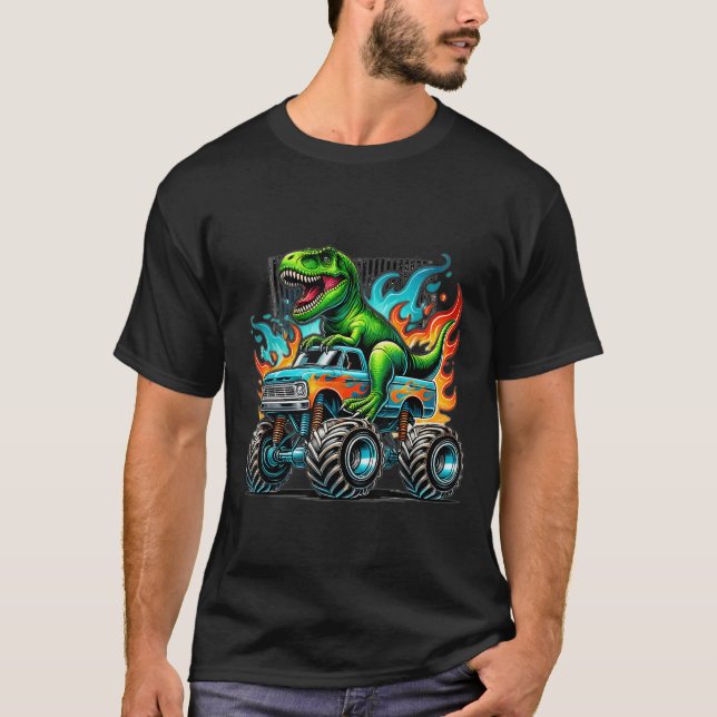 Camiseta Fiesta de Cumpleaños de Dinosaurio de Camión Monst (Anverso)