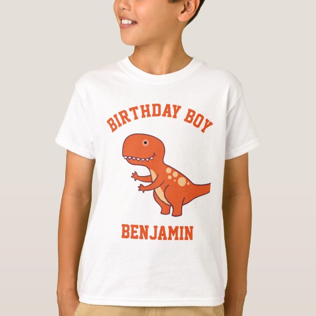 Camiseta Fiesta de Cumpleaños de Dinosaurio Naranja Adorabl (Anverso)