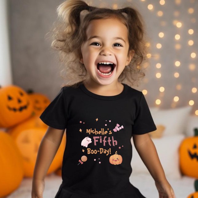 Camiseta Fiesta de cumpleaños de Halloween Rosa (Cute Pink Halloween Birthday Party T-Shirt)