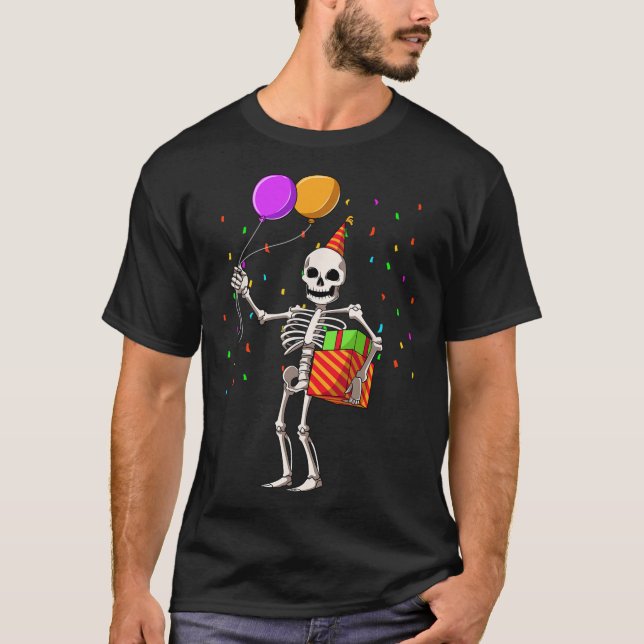 Camiseta Fiesta de cumpleaños de Halloween Skeleton Cumplea (Anverso)