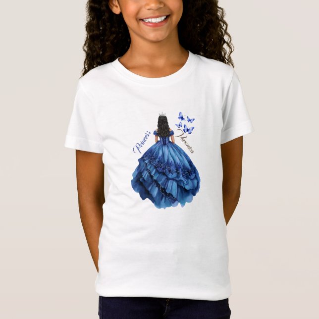 Camiseta fiesta de cumpleaños de la princesa floral azul Ch (Anverso)