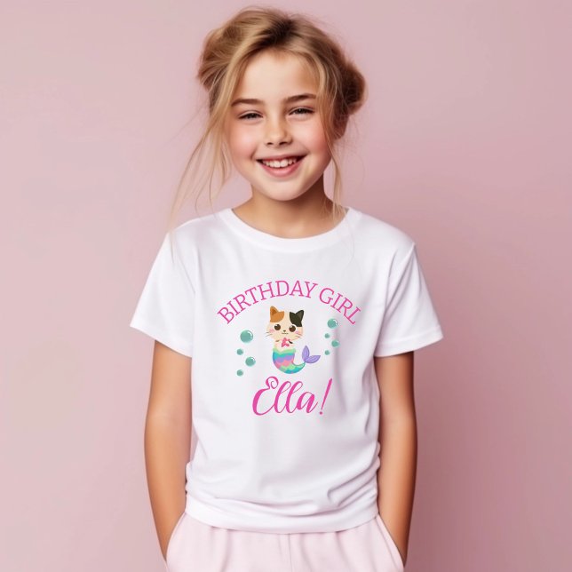 Camiseta Fiesta de cumpleaños de la sirena del gato Meowmai (Meow-maid Birthday Girl Party Tshirt)