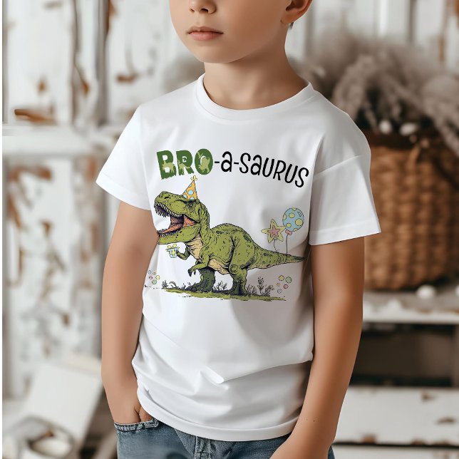 Camiseta Fiesta de cumpleaños de los niños del tema de los  (Cute funny bro-a-saurus t-rex dinosaur theme kids birthday party matching brother family t-shirt)