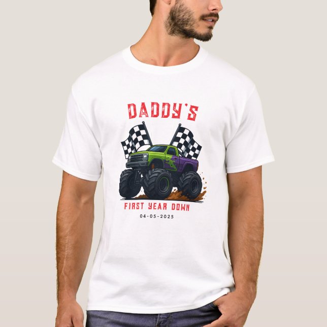 Camiseta Fiesta de cumpleaños de Monster Trucks 1er año  (Anverso)