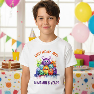 Camiseta Fiesta de Cumpleaños de Monstruos Lindos para Niño