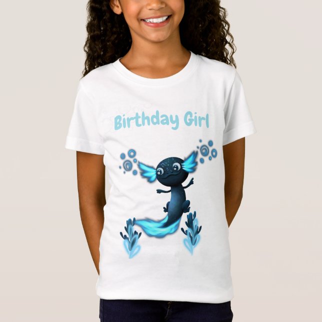 Camiseta Fiesta de cumpleaños de Neon Axolotl azul oscuro (Anverso)