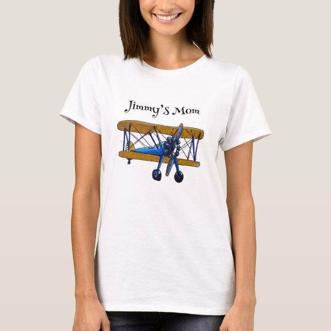 Camiseta Fiesta de cumpleaños de niños con biplano azul y a (Anverso)