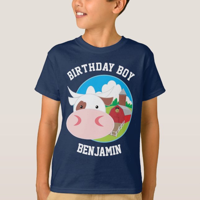 Camiseta Fiesta de cumpleaños de niños de granja de vaca cu (Anverso)