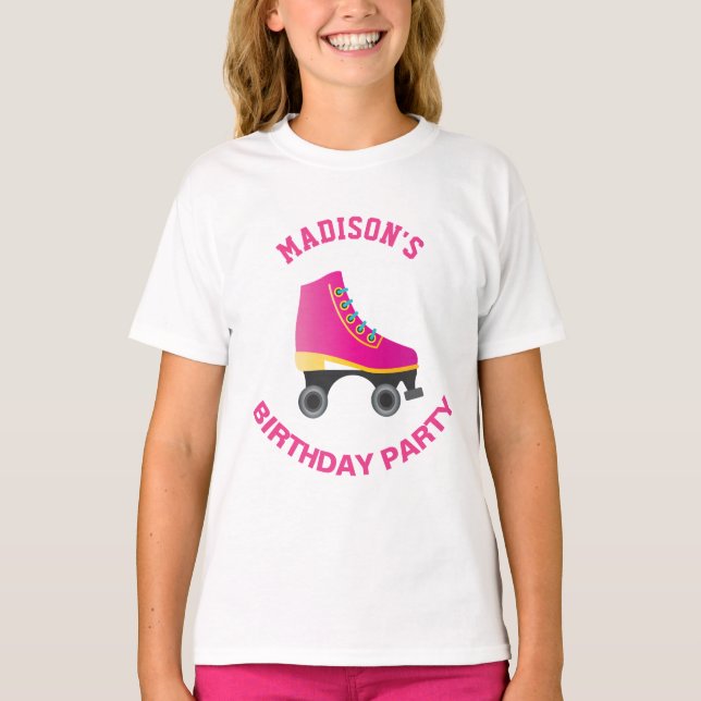 Camiseta Fiesta de cumpleaños de patinaje sobre ruedas rosa (Anverso)