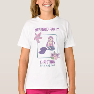 Camiseta Fiesta de cumpleaños de sirena Chica púrpura verde