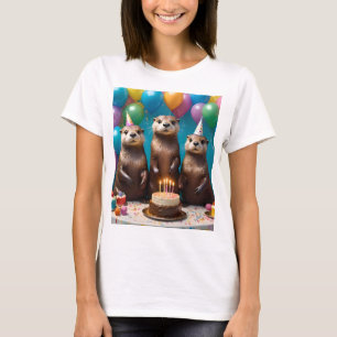 Camiseta Fiesta de cumpleaños de trillizos de nutria,