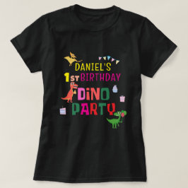 Camiseta fiesta de cumpleaños de un niño de dinosaurio chin