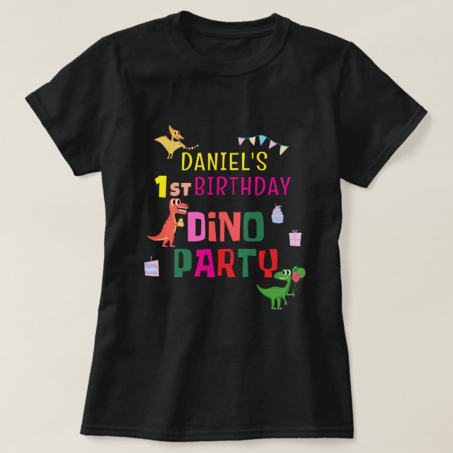 Camiseta fiesta de cumpleaños de un niño de dinosaurio chin (Diseño del anverso)