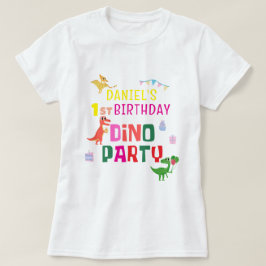 Camiseta fiesta de cumpleaños de un niño de dinosaurio chin