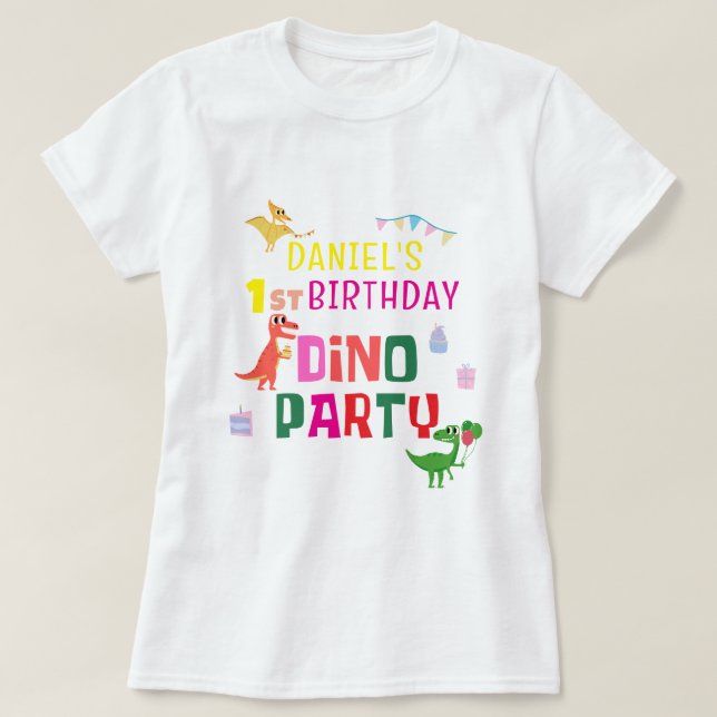 Camiseta fiesta de cumpleaños de un niño de dinosaurio chin (Diseño del anverso)