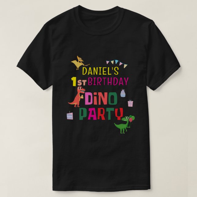 Camiseta fiesta de cumpleaños de un niño de dinosaurio chin (Diseño del anverso)