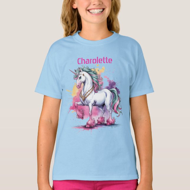 Camiseta Fiesta de cumpleaños de Unicornio con acuarela enc (Anverso)