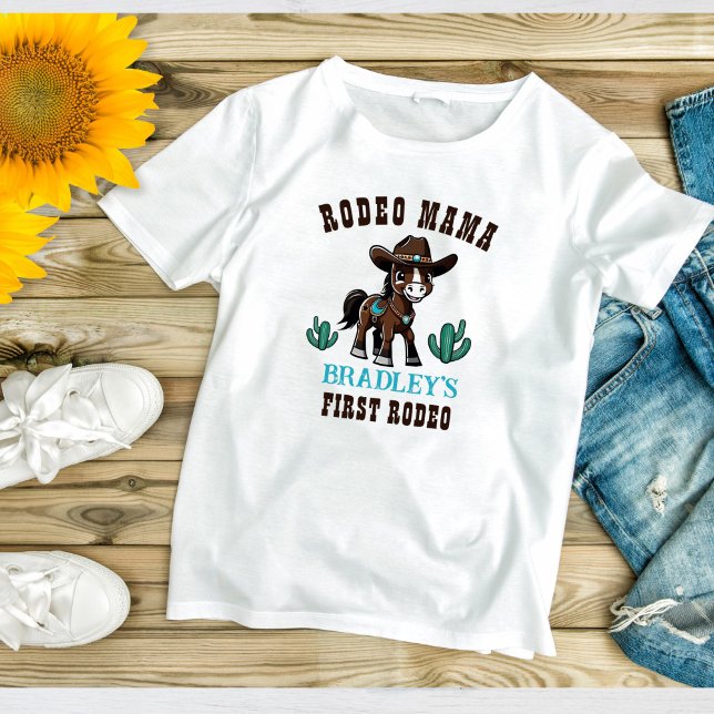 Camiseta Fiesta de cumpleaños del caballo de cowboy de Rode (Rodeo mama cowboys first rodeo birthday party t-shirt matching family photoshoot shirt photo props)