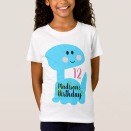 Camiseta Fiesta de cumpleaños del dinosaurio azul lindo