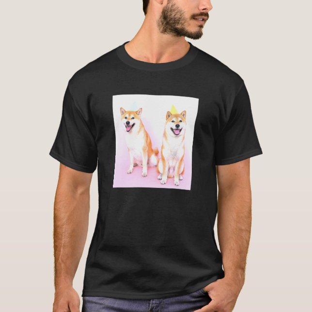 Camiseta Fiesta de cumpleaños del perro Shiba Inu Adorable (Anverso)