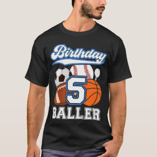 Camiseta Fiesta de cumpleaños deportiva de 5 años Cumpleaño