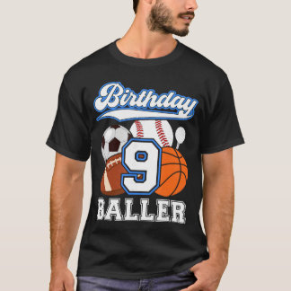 Camiseta Fiesta de cumpleaños deportiva de 9 años Cumpleaño