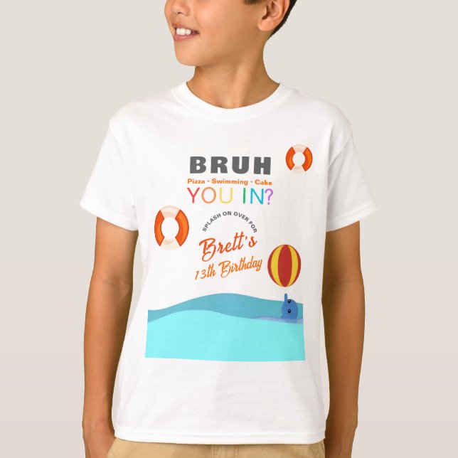 Camiseta Fiesta de Cumpleaños Infantil en la Piscina Bruh (Anverso)