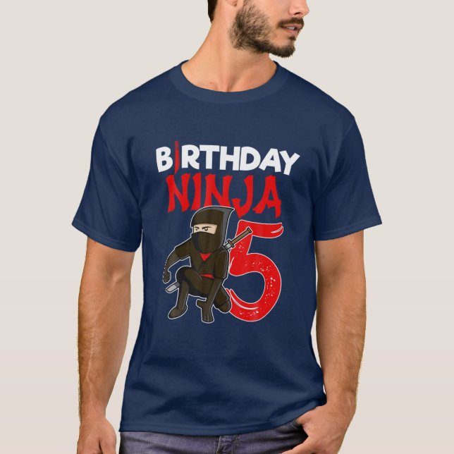 Camiseta Fiesta de cumpleaños Ninja de niños de 5 años (Anverso)