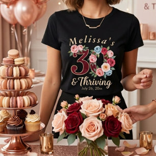 Camiseta fiesta de cumpleaños número 30 chic floral