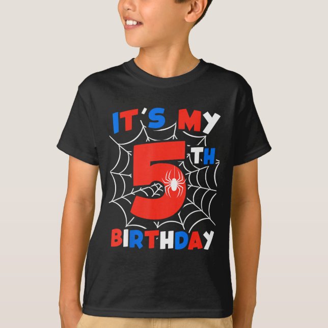 Camiseta Fiesta de cumpleaños número 5 de Telaraña Cumpleañ (Anverso)