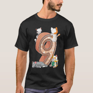 Camiseta Fiesta de cumpleaños número 9 de gatos Nueve 9 año