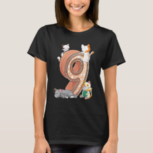 Camiseta Fiesta de cumpleaños número 9 de gatos Nueve 9 año