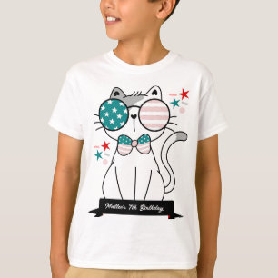 Camiseta Fiesta de Cumpleaños Patriótica de Gato Adorable p