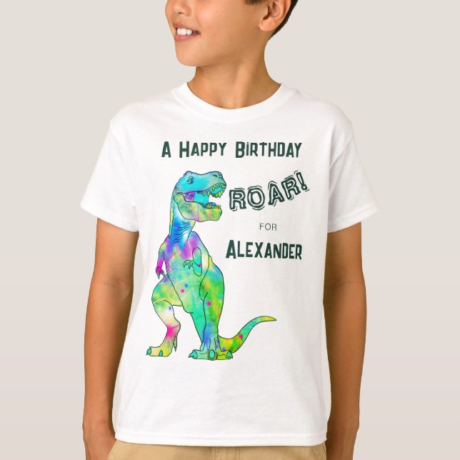 Camiseta Fiesta de Cumpleaños Personalizada de Dinosaurio T (Anverso)
