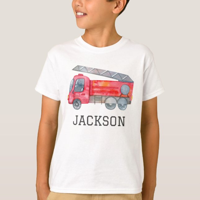 Camiseta Fiesta de cumpleaños personalizada de Firetruck (Anverso)