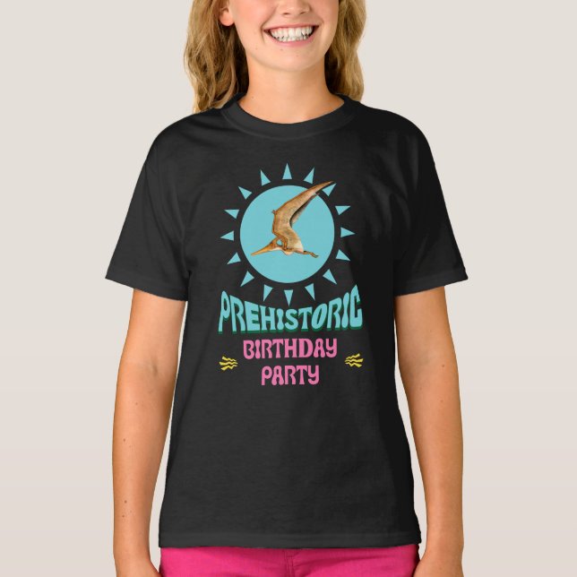 Camiseta Fiesta de Cumpleaños Prehistórico Pterodáctilo Din (Anverso)