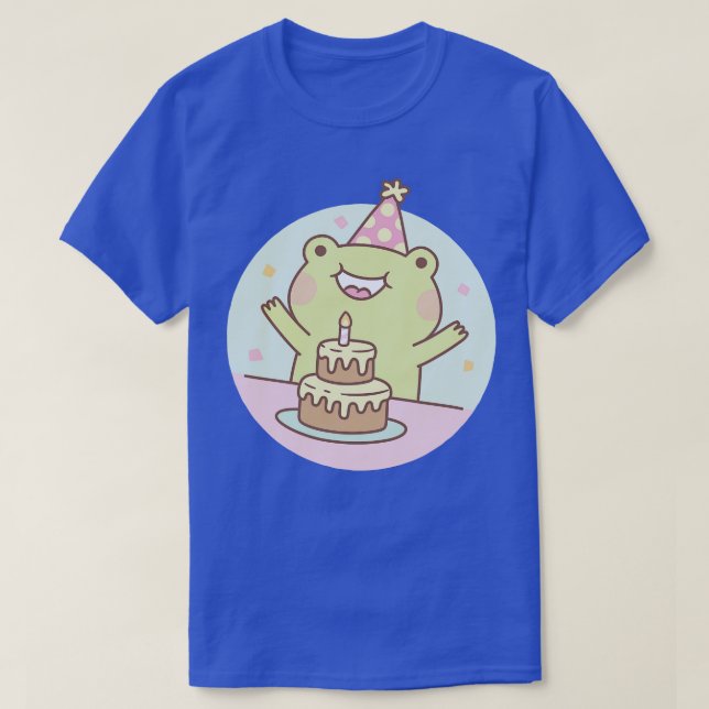 Camiseta Fiesta De Cumpleaños Y Pastel De Rana Cuta (Diseño del anverso)