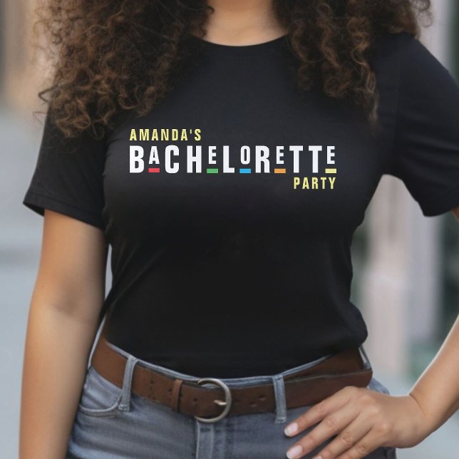 Camiseta Fiesta de Despedida de Soltera Negra Retro Años 90 (Retro 90s Colorful Bachelorette Party Black T-Shirt
)
