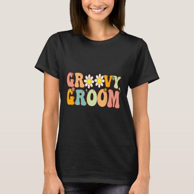 Camiseta Fiesta de Despedida de Soltero Retro Groovy Bodas  (Anverso)