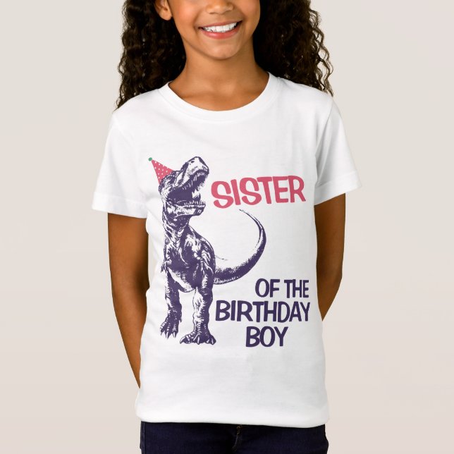 Camiseta Fiesta de Dinosaur T-Rex Gorra Hermana de niño cum (Anverso)