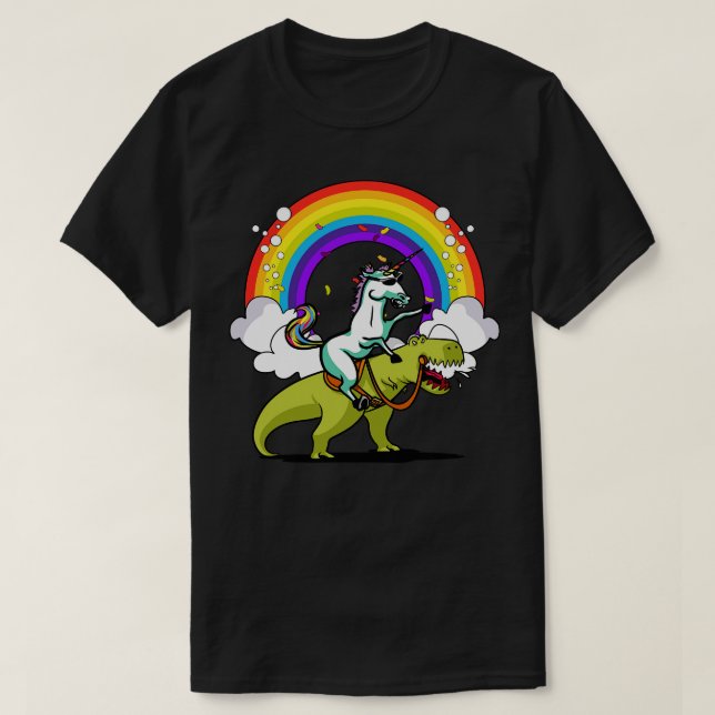 Camiseta Fiesta de dinosaurios de Unicorn Riding TRex (Diseño del anverso)