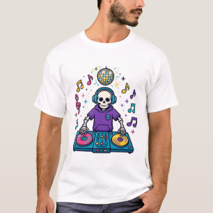 Camiseta Fiesta de DJ Esqueleto Divertido Arte Musical de H