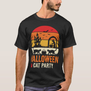 Camiseta Fiesta de Gatos de Halloween Silueta de Caldero de