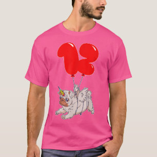 Camiseta Fiesta de globo de Cute Pug Unicorn12th BirthdayKi