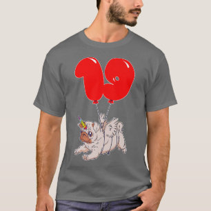 Camiseta Fiesta de globo de Cute Pug Unicorn 19th BirthdayK