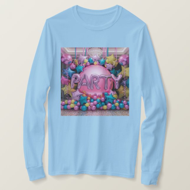 Camiseta Fiesta de globos de manga larga azul claro para mu (Anverso del diseño)