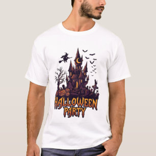 Camiseta Fiesta de Halloween Castillo Embrujado Calabazas M